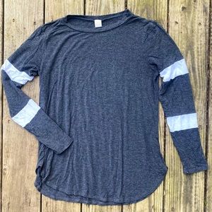Dark Gray Long-sleeve Tee with White Stripe Detail